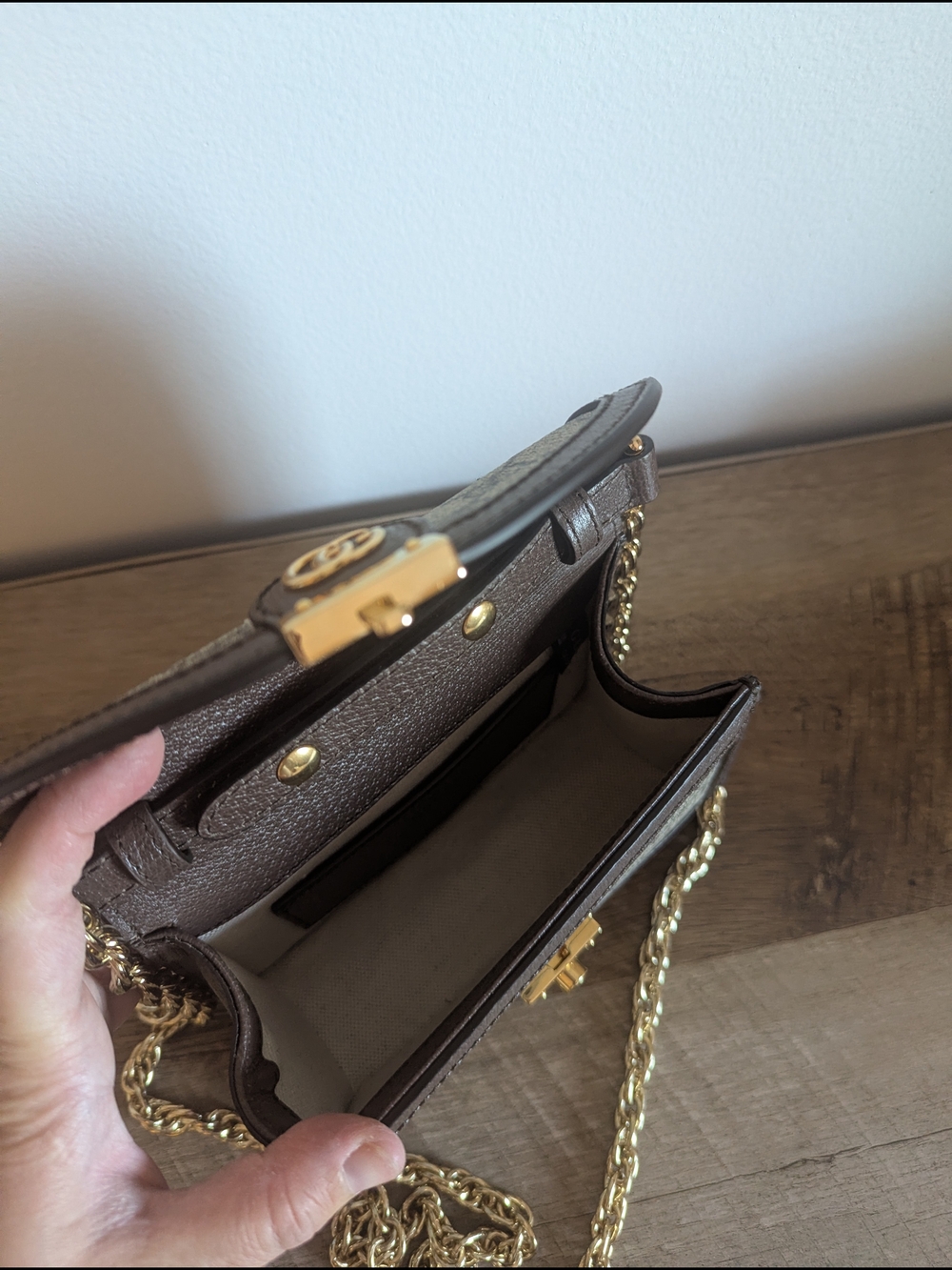 Gucci GG Ophidia Top Handle Mini Chain Shoulder Bag in Beige/Green/Red - Picture 7 of 16